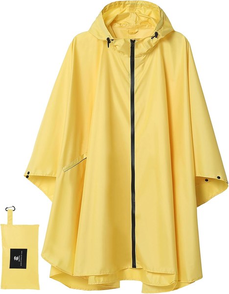 SaphiRose Hooded Rain Poncho Jacket with Pockets (packable)