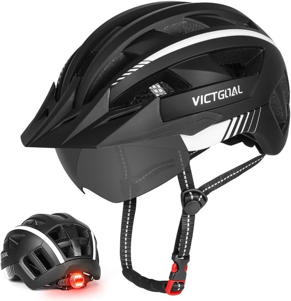 VICTGOAL VG110 Adult Helmet with magnetic goggles, visor, rear light