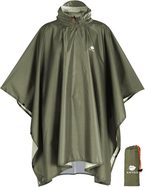 ANYOO Hooded Rain Poncho Waterproof Lightweight Packable
