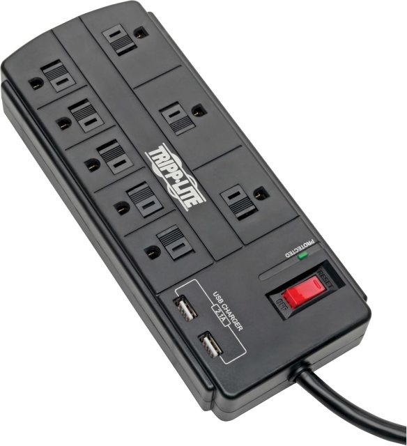 Tripp Lite 8-Outlet Flat-Plug Surge Protector with USB (TLP88USBB)