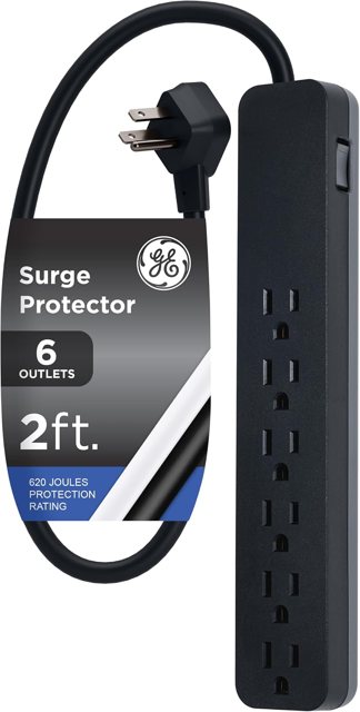 GE 6-Outlet Surge Protector, 2 ft cord