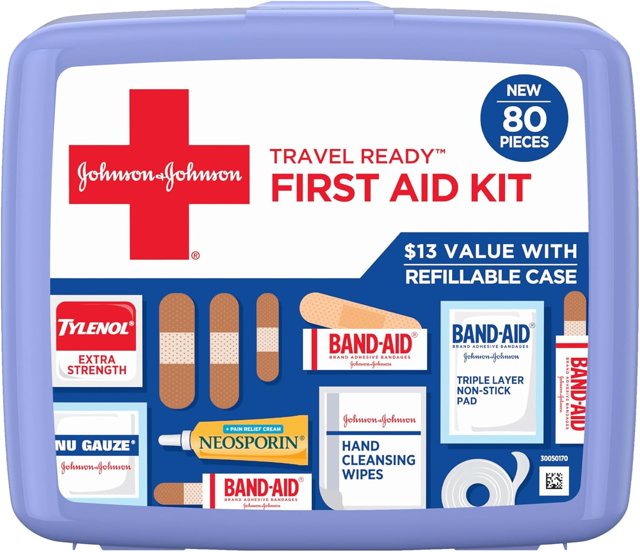 BAND-AID Travel Ready First Aid Kit, 80 Pieces